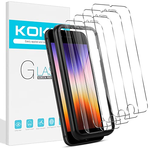 Kokio 4 Stück Schutzfolie für iPhone SE 2022,iPhone SE 2020 und iPhone 8,iPhone 7 Schutzglas,HD Displayschutzfolie,9H Härte,Ultra-klar,Anti-Kratz,Blasenfrei Schutzglas für iPhone se 3