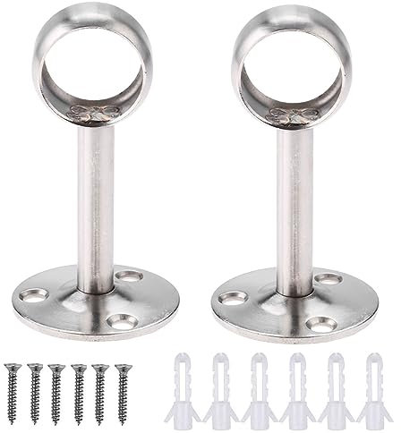 Hicello 25mm Curtain Pole Brackets, Stainless Steel Ceiling Mount Centre Bracket, Wardrobe Rail Fittings, Round Shower Curtain Rail Holders, Clothes Pole Rod End Bracket, Hanging Pole Supports