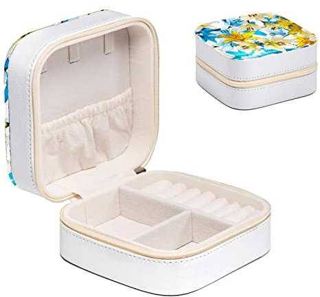 Diusye Fleur Fleurs Lys Petite boîte à bijoux pour bague boucle d'oreille collier bracelet, étui à bijoux de voyage organisateur de rangement pour femmes filles cadeaux