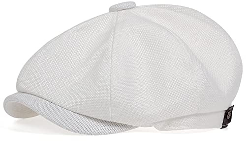 tcax Schiebermütze Herren Lässiger Zeitungsjunge-Schirmhut Für Herren, Frühling Und Sommer, Retro-Barett-Hut, Lässiger Hut, Unisex, Achteckiger Hut, Hip-Hop-Hut, Weiß, 54-59 cm