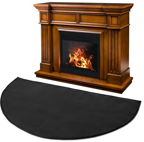 Tapis de cheminée ignifuge, 152,4 x 81,3 cm, 4 couches épaisses, demi-rond en silicone et fibre de verre ignifuge pour protéger le sol des étincelles