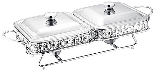 CSTAL 2-Compartment Square Buffet Chafing Dish Alcohol Stove, Double Link Stainless Steel Food Warmer Container, for Catering Party Wedding