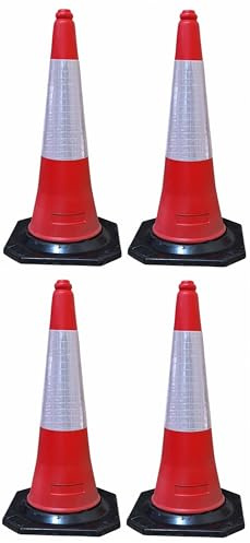 FERRETELIX 4 Unités Cône de Signalisation 75 cm avec Base en Caoutchouc Réfléchissante