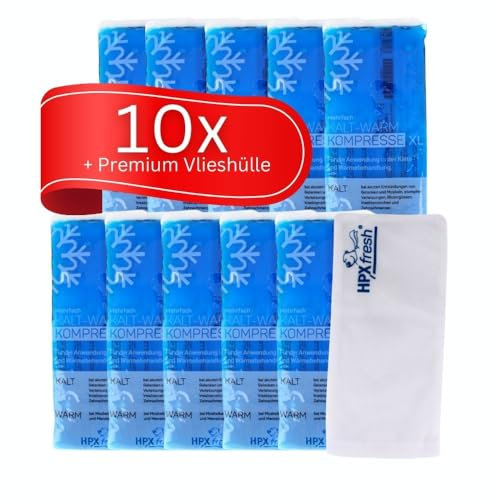 10x HPXfresh® Mehrfach-Kompresse für Kalt und Warm Anwendungen in der Größe 12x29cm mit einer passenden Vlieshülle | mikrowellengeeignet | Mehrfach Kalt- Warm Kompresse, Gelkompresse (12x29cm, 10)