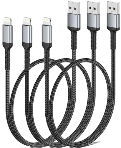ULIFTUS Short iPhone Charging Cable, 0.5M 3Pack USB A to Lightning Lead | Nylon, Braided, MFi Certified, 50CM Fast Charging Cord for iPhone 14 13 12 11 Pro Max Xs Xr X 8 7 6 Plus SE iPad