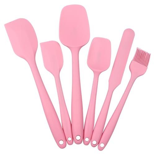 Lychico Silicone Spatula Set (6 Piece), Food Grade Rubber Spatulas for Baking, Cooking, and Mixing High Heat Resistant Non Stick Dishwasher Safe BPA-Free, Pink