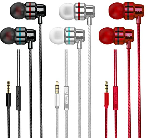 3 Pack Ecouteurs Filaire, Ecouteurs Intra-Auriculaires avec Microphone HD, Contrôle du Volume, Isolation Phonique, Casque Jack 3.5mm pour Samsung Galaxy, Tablette et la Plupart des Appareils 3,5 mm