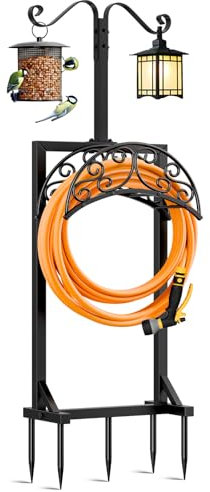 Jvgoo Garden Hose Holder for Outside - Upgraded Water Hose Holders with 5 Spikes & 2 Shepherds Hooks, Freestanding Hose Stand Heavy Duty Hose Hanger Hose Storage Hose Reel Rack for Outside Yard Lawn