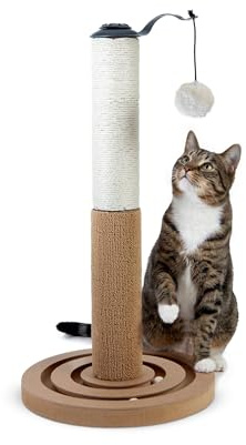 Aqpet Griffoir interactif en Sisal avec Boules de 55 cm de Haut pour Un Maximum de Plaisir de Votre Chat, Couleur Beige