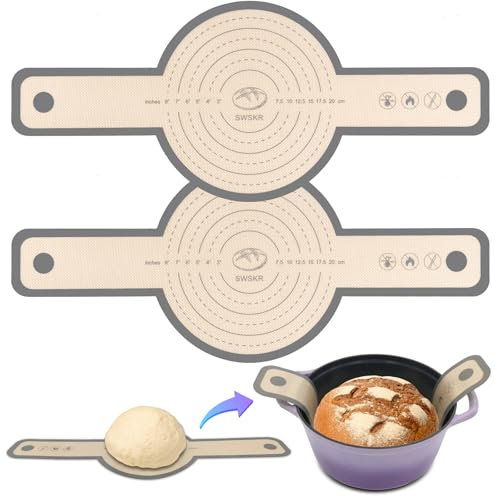 Silicone Bread Sling for Dutch Oven,2 Pack 9.5 Non-Stick & Odor-Free Bread Baking Mat Set,Anti-slip Reusable Bread Sling with Long Handle,Edge Sealing Design,Essential Sourdough Bread Baking Supplies
