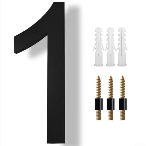 Moderne schwebende Hausnummern, minimalistisches schwarzes Schatten-Hausnummernschild, 3D-Türnummer für Tore und Garagen, 20,3 cm (1)