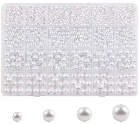 CXNXFD 1710PCS 10/8/6/4 mm Perforierte Perle 24 Gitter Weiß Künstliche Runde Perle DIY Box - für Kleidung, Halskette, Armband Handwerk Produktion