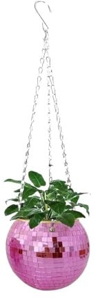 HUIJIQX 3 Colors Christmas Decor Disco Ball Planter Vase Wall Hanging Planter Pot Flower Pots Rope Hanging Flowerpot Balcony Home Decor(Pink,15cm)