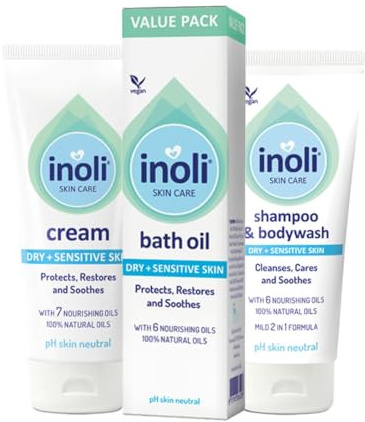 Inoli Baby Erstausstattung Neugeborene Set 1 - pH-Hautneutral - 2-In-1 Baby Shampoo & Duschgel, Feuchtigkeitscreme & Babyöl - Trockene & Empfindliche Haut - 100% Natürliche Öle - 475 Ml