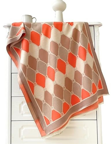 Keninll Damen Schal Kaschmir Schal Fransen Bunt Spleißen Rautenmuster Winter Mode Decke Weich Warm und Bequem, Orange, Square