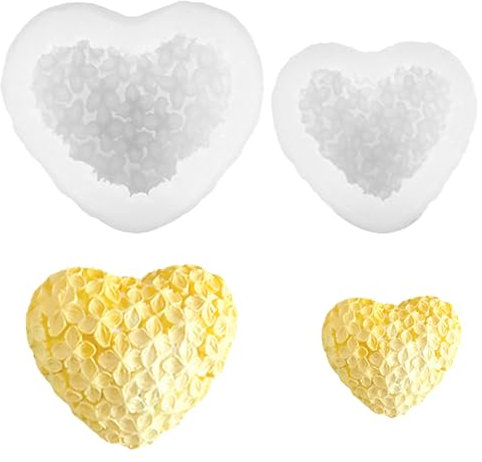 Hinapan 2 moldes de silicona con forma de corazón y flores en 3D, forma de corazón para hacer velas, molde de resina para fundición de velas, decoración del hogar (2 tamaños)