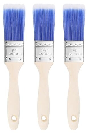 QUARKZMAN 3 Stück Pinsel 1,5 Flachpinsel und Chip-Pinsel mit Holzgriff für DIY Malerei Flachkunst Möbel Zäune Deckenwandverkleidung, Blau
