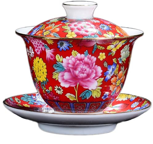 XDAWQP Sopera de té de 200 ml, Hecha a Mano, de cerámica Gaiwan, Cuenco para té, Juego de té Chino, Accesorios para Beber