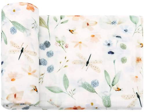 LifeTree Couverture d'emmaillotage en mousseline de coton pour bébé garçon et fille Motif fleurs bleues 120 x 120 cm