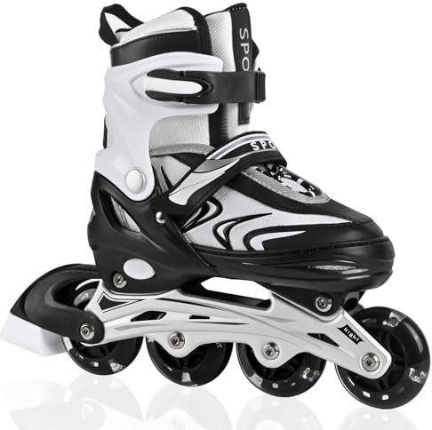 DUZSKJ Einstellbare Kinder Inline-Skates für Jungen Mädchen Kind, Kinder Roller Inline-Skates für Mädchen Jungen Jugend kleine Kinder Indoor Outdoor Spielen (Schwarz Weiß, L)