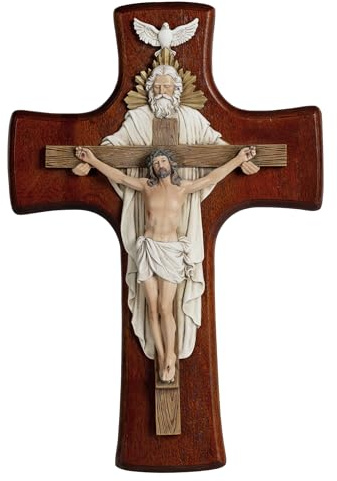 Grace4Joy Wandkreuz der Heiligen Dreifaltigkeit, 30,5 cm, katholisches Kruzifix, handbemalt, Kunstharz, Jesus auf Holzkruzifix, religiöse Einweihungsgeschenke