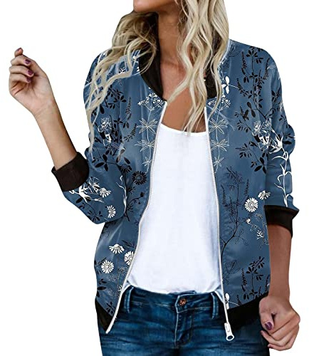 Veste Femme Mi Saison Vestes Imprimé pour Femmes Chic Motard Blouson Printemps Été Léger BomberBlouson Outwear Décontractées ZippéE Légère Manteau Col Montant VêTements De Sport