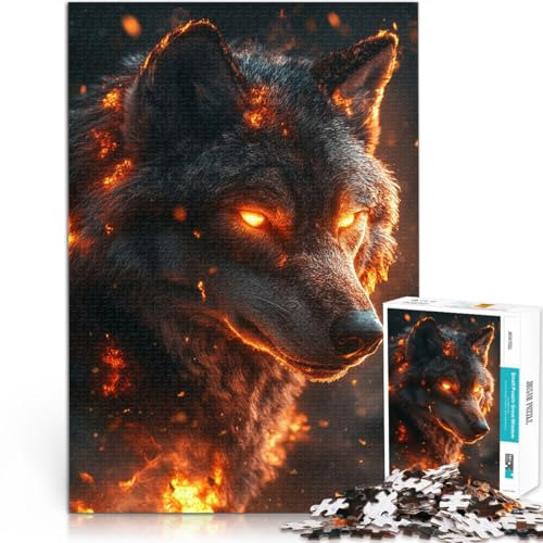 Quizspiel Alpha Wolf in Flammen 1000-Teile-Puzzle für Teenager 26x38cm denn eignet ganze Familie für ab 14 Jahren