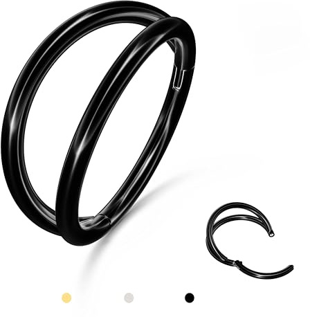 BodyBonita Doppio Piercing Naso Anello - Nero 316L Acciaio Chirurgico Septum Piercing Clicker 18G Conch Jewellery Cartilagine Nostril Orecchino Naso Helix Rook Trago 8 mm