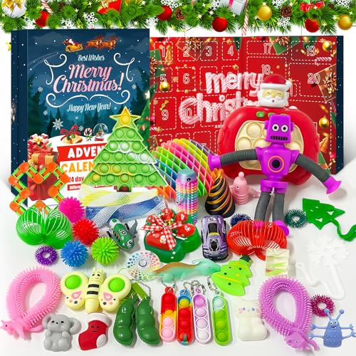 Fidget Toys Adventskalender 2025, 24 Tage Weihnachts Countdown Kalender, Fidget Advent Calendar mit 24 Pcs Überraschungen Party Von Sensorik Toys für Kinder, Jungen, Mädchen, Weihnachtsfeier Geschenke