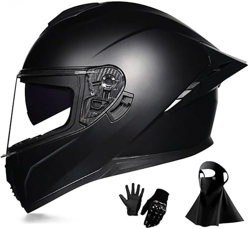 Caimcie Caschi da Moto per Uomini e Donne Adulti, Casco Integrale Leggero da Corsa su Strada omologato DOT/ECE con Visiera Nera Ultra Trasparente, Guanti e Maschera J,L=57-58cm