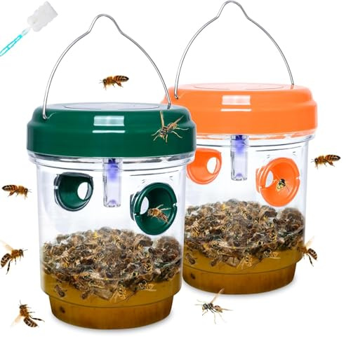 2 Pack Wasp Traps Outdoor Hanging Carpenter Bee Trap for Hornet, Yellow Jacket, Wasps, Reusable Solar Wasp Catcher, Bee Catchers for Outside