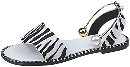 Strandskor damsandaler, sommarskor damer platta glitter, runda tåområden sommarsandaler halkfria avslappnade andningsbara sandaler damsandaler fritidsskor, Vit, 38 EU