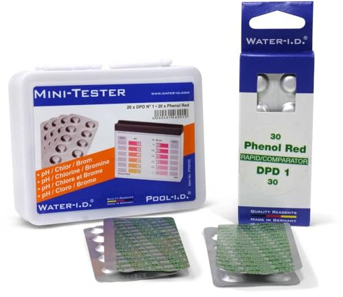 Pooltester Chlor pH SET mit Tabletten Nachfüllpackung - Wassertestgerät mit 6 Skalenwerten - Messbereich pH 6,8-8,0 & Chlor 0,5-5,0 mg/l - inkl. 100 Rapid Testtabletten