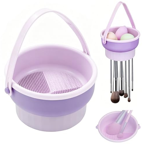 Penselhållare makeup, penselrengörare, multifunktionell | 3-i-1 silikonborstrenare makeup, sminkborste, rengöringsmatta med snodd, för att torka sminksvamp, puderpuff borste