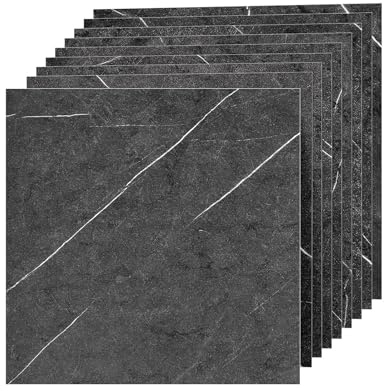 PVC Bodenbelag Selbstklebende Fliesen Schwarz Marmor 30x30 cm, Fliesenoptik Vinylboden Bodenfliesen für Eingangstür, Wohnzimmer, Küche, Balkon, Abstellraum, 50 Stück 4,5 m² Schwarz Grau