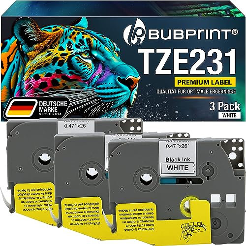 Bubprint 3x TZE-231 kompatibel als Ersatz für Brother P-touch Bänder 12mm TZE231 TZE 231 für Brother P-Touch H101gb H101c H100lb H100r H101 H105 H100 H107b D400 D200 D600vp E110 E550wvp