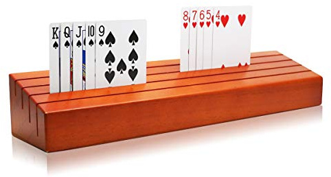 Exqline Wooden Playing Card Holder Tray Rack Organizer for Kids Seniors Adults - 13.8 inch* 3.1 Inch Extended Versions Long Enough for Bridge Canasta Strategy Card Playing