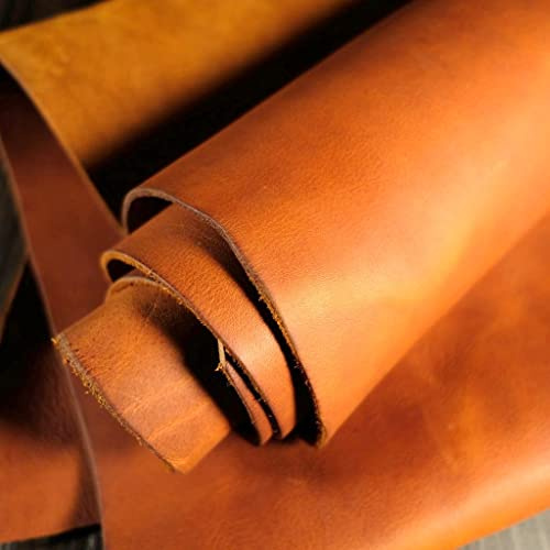 The Tannery Färdiga läderhudar i fullnarvigt buffelläder, äkta, för hantverk, heminredning, verktygstillverkning, sömnad, hobby, verkstad och pyssel, bourbon-brun, 30 x 61 cm
