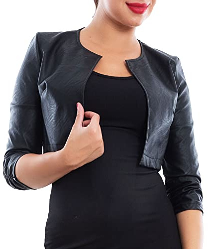 Toocool Giacca Donna Corta Ecopelle Bolero Senza Chiusura Arricciato VB-10381 [S,Nero]
