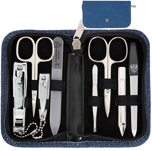 3 Swords Germany - brand quality 8 piece manicure pedicure grooming kit with glass nail file (490)