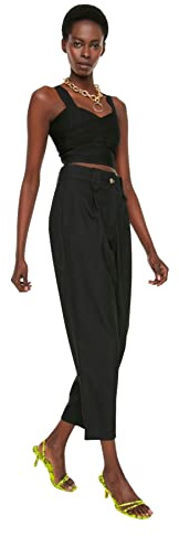 Trendyol Pantaloni da Donna Basic a Vita Alta con Gamba Dritta a Carota, Nero, 72