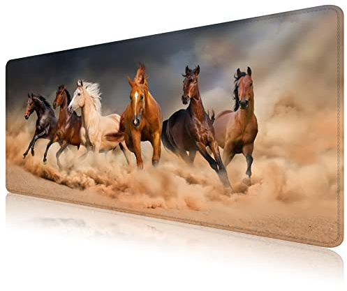 Tapis de souris XXL sur le thème des animaux mignons - Grand tapis de souris de jeu pour bureau avec design personnalisé pour ordinateur portable, ordinateur PC (cheval-1)