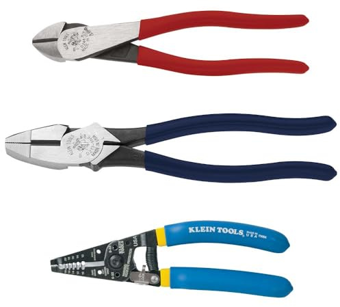 Klein Tools 80121 Stripper Plier Kit with Wire Strippers, Made in USA, Lineman Pliers and Diagonal Cutters, 3-Piece