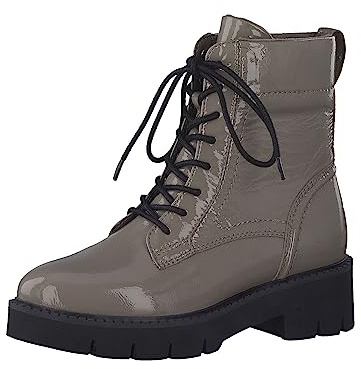 Tamaris COMFORT Damen Stiefeletten zum Schnüren aus Leder Plateau Comfort Fit, Braun (Taupe Patent), 38 EU