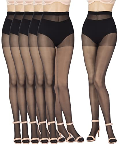 Leamel 6 Pairs 15 Denier Matt Sheer Ladder Resistant Tights Black Size Large