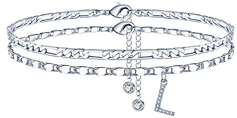 TINGN Fußkettchen für Damen, 14K Vergoldet/Silebr CZ Buchstabe Fussketten für Frauen Fußkettchen Verstellbar Doppelte Fußketten Stabil Figarokette Fußkette Frau Mädchen Tochter Freundin Geschenk