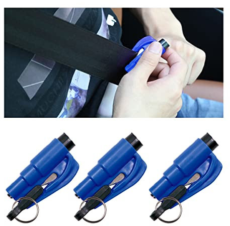 CGEAMDY Accessorio di Sicurezza 2 in 1 per Portachiavi, Taglierino D'emergenza per Cinture di Sicurezza e Martello Rompivetro, Strumento Portachiavi Originale per Fuga D'emergenza Auto (Blu)