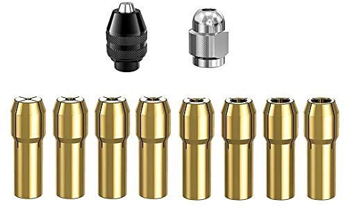 YdseozOA 10 PZ Set di pinze mandrino Trapano 1/32 a 1/8 di Ricambio 4486 Punta Senza Chiave mandrino utensile Rotante Adattatore a Cambio rapido con Set di Utensili Dadi Trapano Rotante