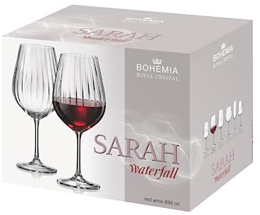 Bohemia Royal Crystal - Juego de 6 vasos de cristal ultra resistentes - Sarah Waterfall Line (vino tinto 520 ml)