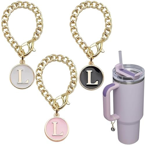Ekarley Buchstaben-Charm-Zubehör für Stanley-Becher, 3 Stück, Initialenkette, Wasserflaschengriff, Namensschild, Anhänger für Becher, Größe L